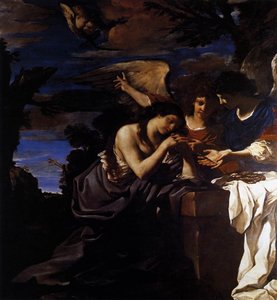 Magdalena en twee engelen door Giovanni Francesco Barbieri